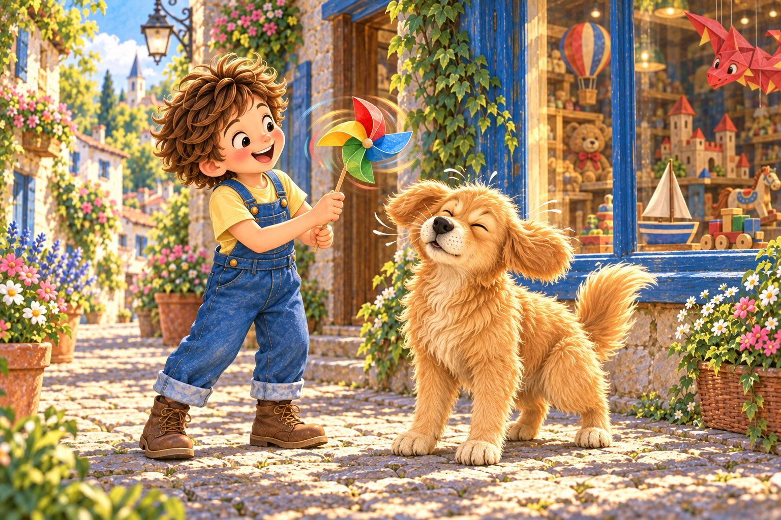 Alex and Buddy enjoy the little pinwheel.