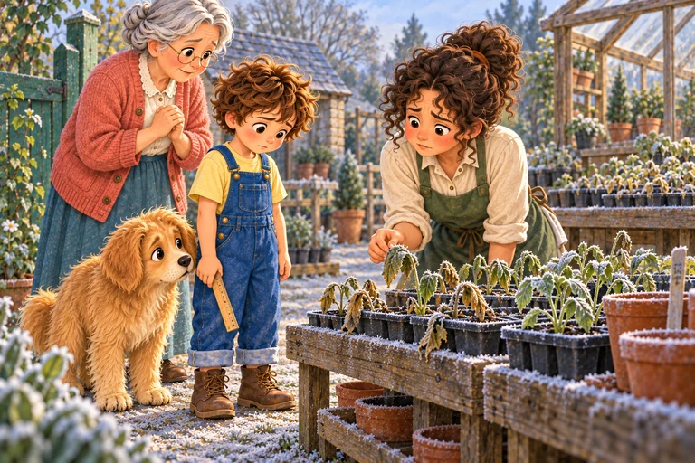 Una helada inesperada daña algunas plantitas del vivero.